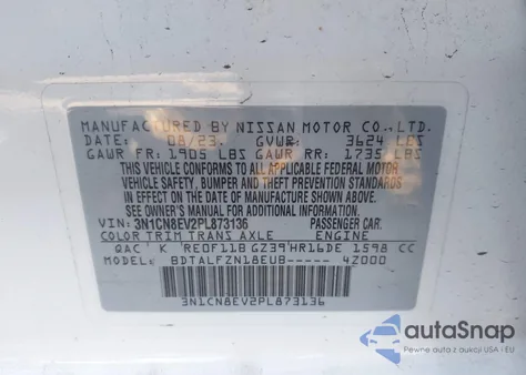 2023 Nissan Versa 1.6 Sv Xtronic Cvt from USA, damaged, VIN 3N1CN8EV2PL873136